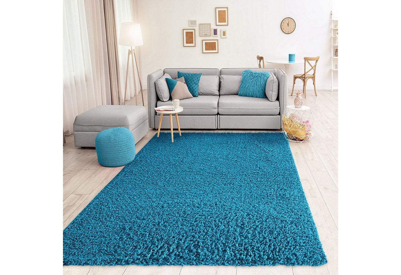 Vimoda Hochflor-Teppich Shaggy Türkis, Rechteckig, Höhe: 30 mm, Langflor Läufer Einfarbig Modern Wohnzimmer – Bild 4 von 5