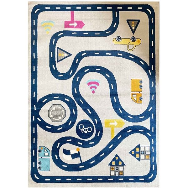 Vimoda Kinderteppich Mondol, Teppich Kinderzimmer mit Auto, Strasse Muster, Rechteckig, Höhe: 8 mm, Spielteppich für kinder, Auto und Straße Muster in Blau & Gr