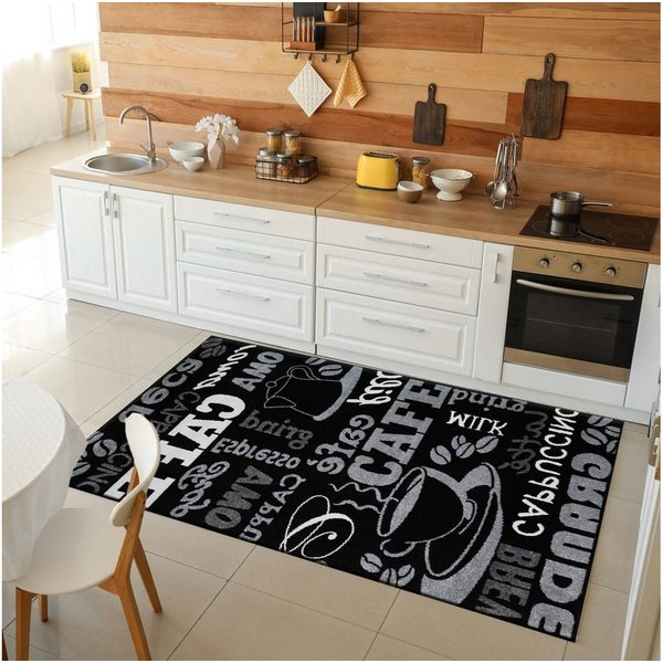 Vimoda Küchenläufer Trendiger Kaffee Teppich, Rechteckig, Höhe: 5 mm, Muster Kaffee, Kaffeetasse, Cappuccino, Küche, Esszimmer, Flur