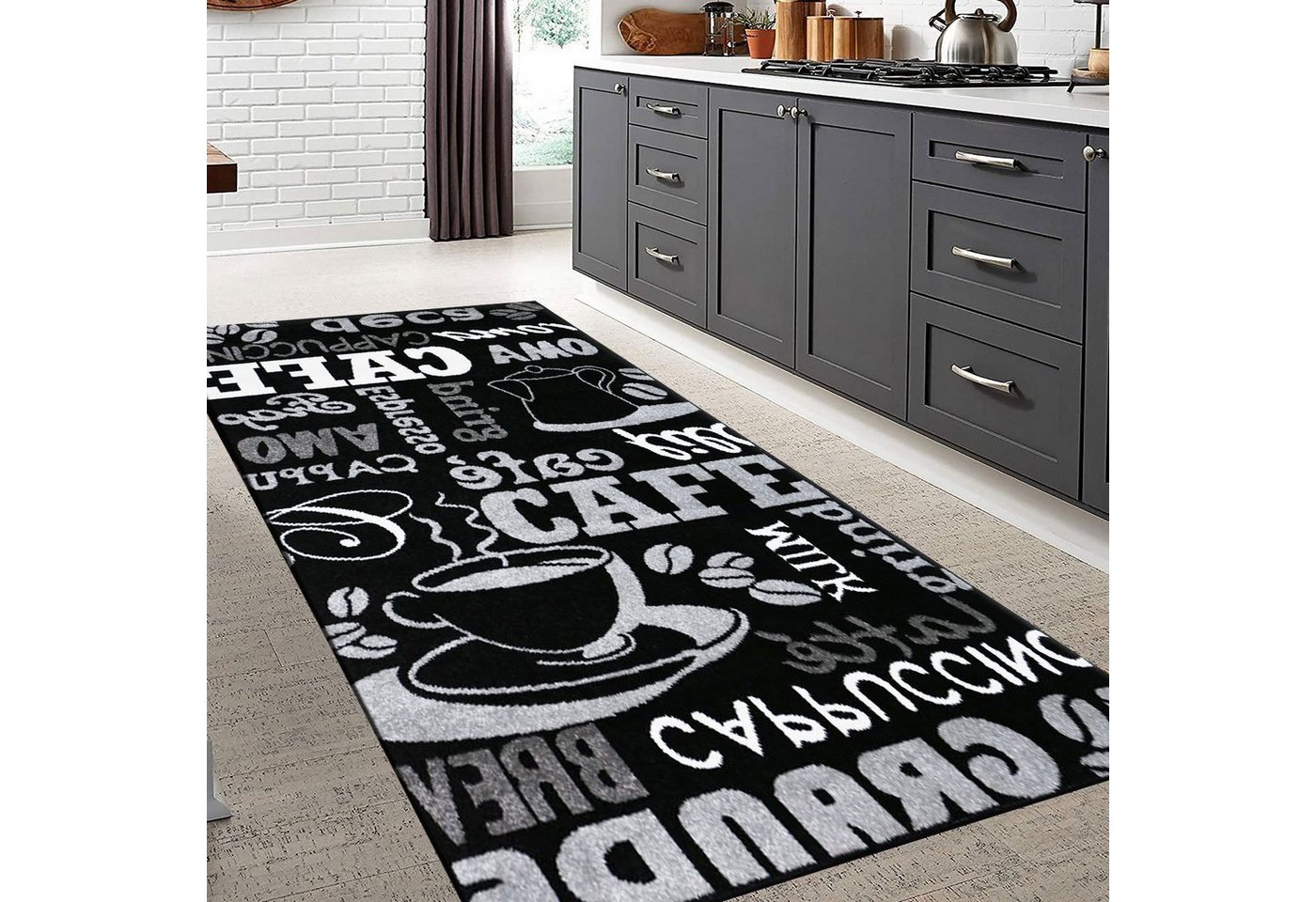 Vimoda Küchenläufer Trendiger Kaffee Teppich, Rechteckig, Höhe: 5 mm, Muster Kaffee, Kaffeetasse, Cappuccino, Küche, Esszimmer, Flur – Bild 4 von 5