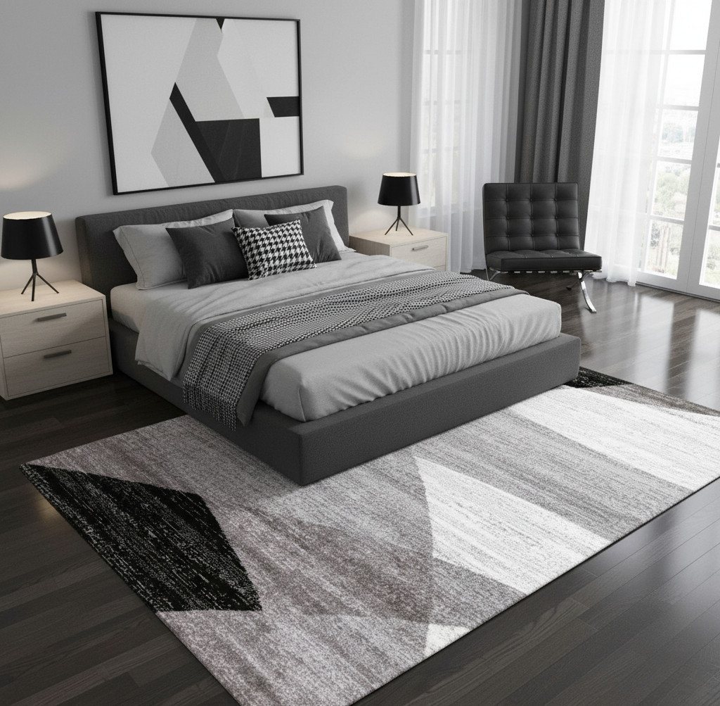 Vimoda Läufer Wohnzimmer Teppich Kurzflor, geometrisches Look, Rechteckig, Höhe: 5 mm, Läufer Moderner Meliert Muster für Küche und Schlafzimmer – Bild 3 von 5