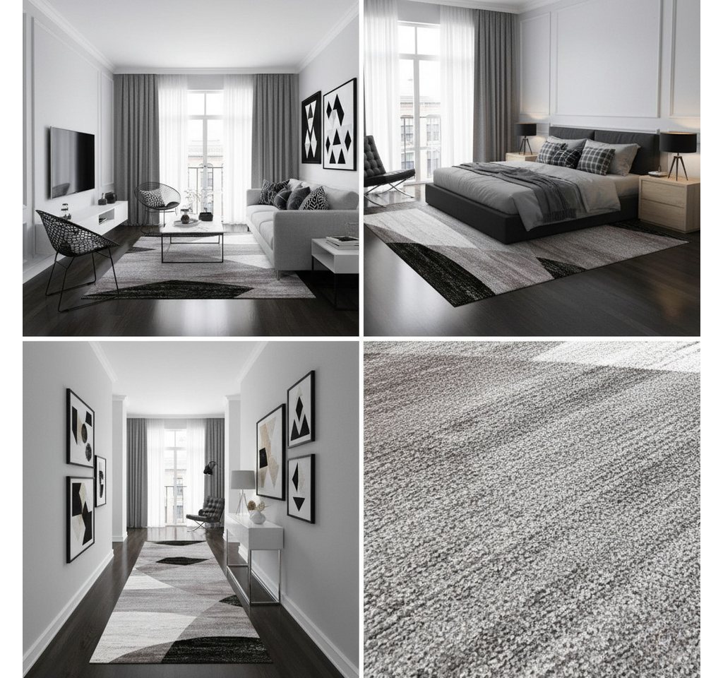 Vimoda Läufer Wohnzimmer Teppich Kurzflor, geometrisches Look, Rechteckig, Höhe: 5 mm, Läufer Moderner Meliert Muster für Küche und Schlafzimmer – Bild 4 von 5