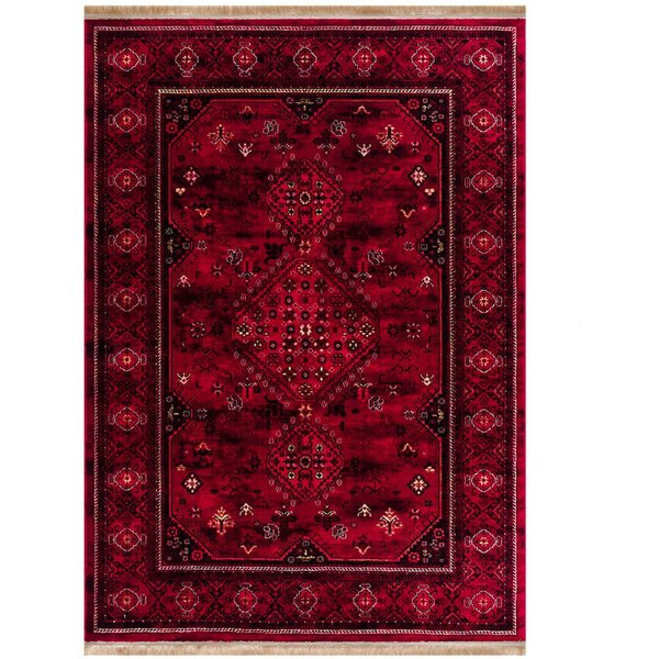 Vimoda Orientteppich ROYAL, in modern Rot mit eleganten Fransen luxuriös, ca. 2500 g/m², rechteckig, Höhe: 10 mm, weich, pflegeleicht, orientalisches Muster, fü