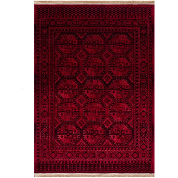 Vimoda Orientteppich ROYAL, in modern Rot mit eleganten Fransen luxuriös, ca. 2500 g/m², rechteckig, Höhe: 10 mm, weich, pflegeleicht, orientalisches Muster, fü