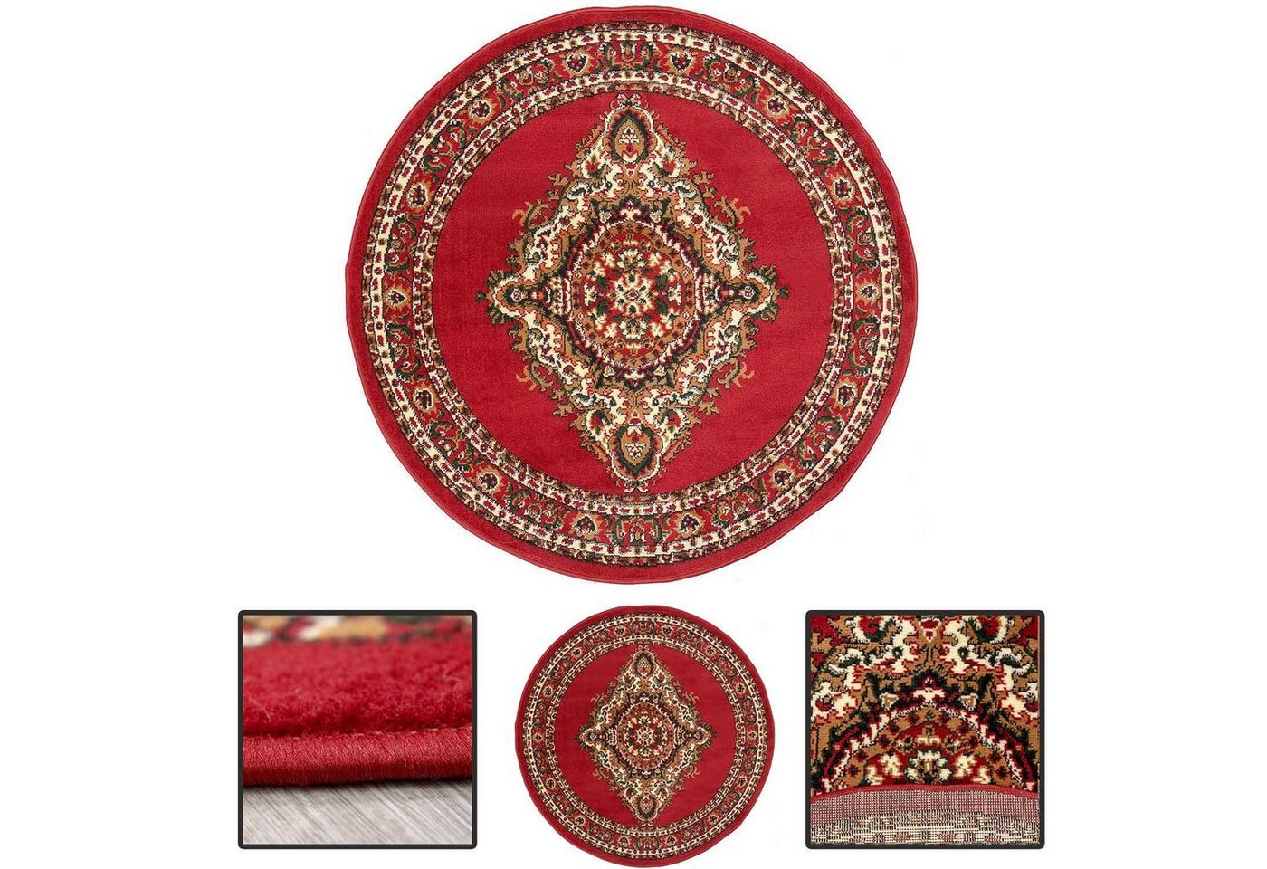 Vimoda Orientteppich Rund Teppich kurzflor, Rund, Höhe: 8 mm, Orientalisch, Klassisch,Rot Wohnzimmerteppich – Bild 2 von 5