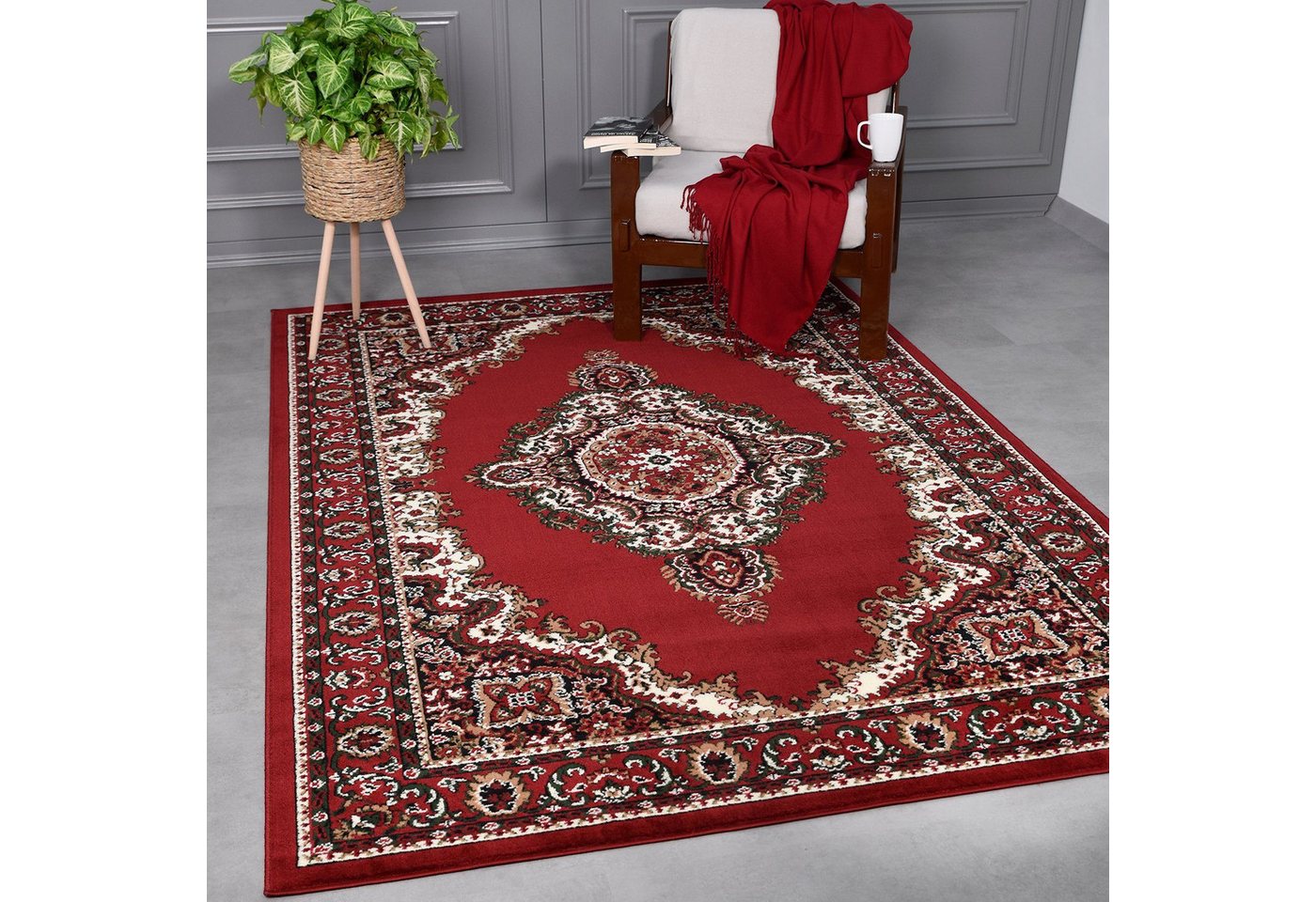 Vimoda Orientteppich Rund Teppich kurzflor, Rund, Höhe: 8 mm, Orientalisch, Klassisch,Rot Wohnzimmerteppich – Bild 3 von 5