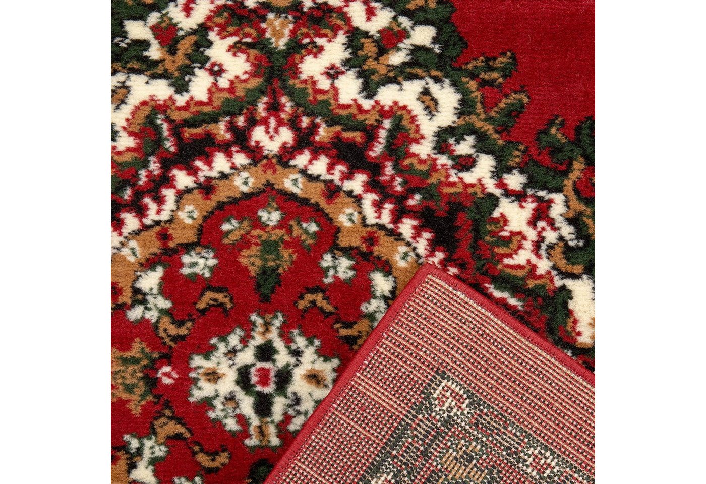 Vimoda Orientteppich Rund Teppich kurzflor, Rund, Höhe: 8 mm, Orientalisch, Klassisch,Rot Wohnzimmerteppich – Bild 4 von 5