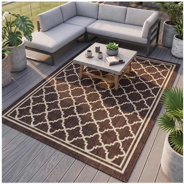 Vimoda Outdoorteppich Teppich Balkon Läufer Terrase, Rechteckig, Höhe: 5 mm, In & Outdoor Teppichfür Küche, Balkon, Flur, Terrasse, Raute Muster