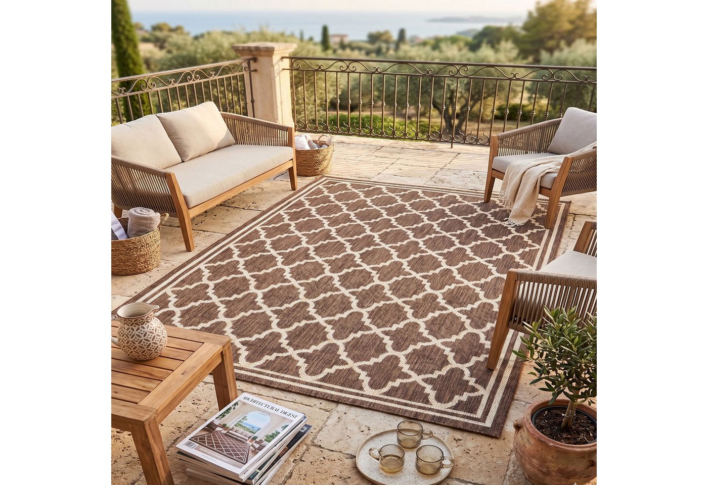 Vimoda Outdoorteppich Teppich Balkon Läufer Terrase, Rechteckig, Höhe: 5 mm, In & Outdoor Teppichfür Küche, Balkon, Flur, Terrasse, Raute Muster – Bild 3 von 5