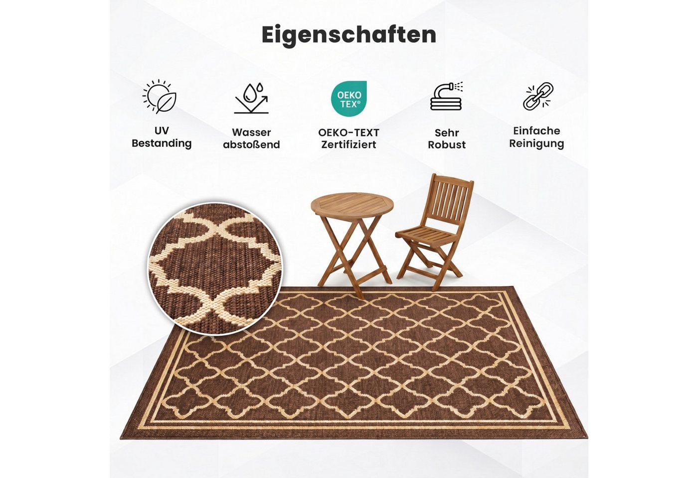 Vimoda Outdoorteppich Teppich Balkon Läufer Terrase, Rechteckig, Höhe: 5 mm, In & Outdoor Teppichfür Küche, Balkon, Flur, Terrasse, Raute Muster – Bild 4 von 5
