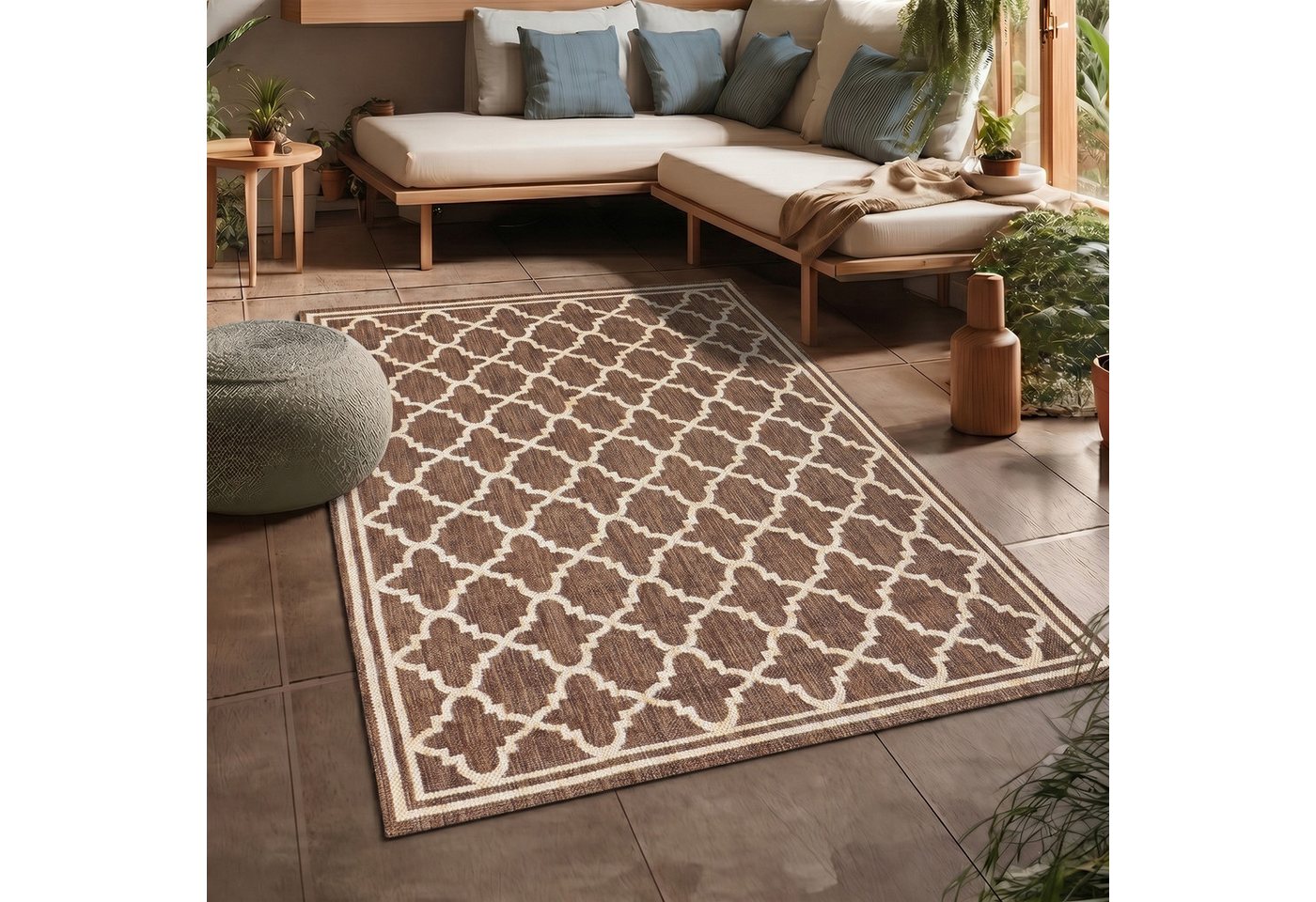 Vimoda Outdoorteppich Teppich Balkon Läufer Terrase, Rechteckig, Höhe: 5 mm, In & Outdoor Teppichfür Küche, Balkon, Flur, Terrasse, Raute Muster – Bild 5 von 5