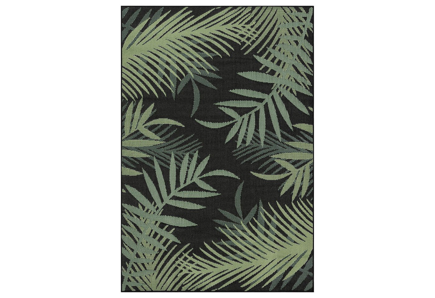 Vimoda Outdoorteppich Teppich wasserresistent In- und Outdoor Kurzflor Palmen Muster, Rechteckig, Höhe: 4.5 mm, Outdoorteppich Grün & Schwarz für Terrasse Balko – Bild 2 von 5