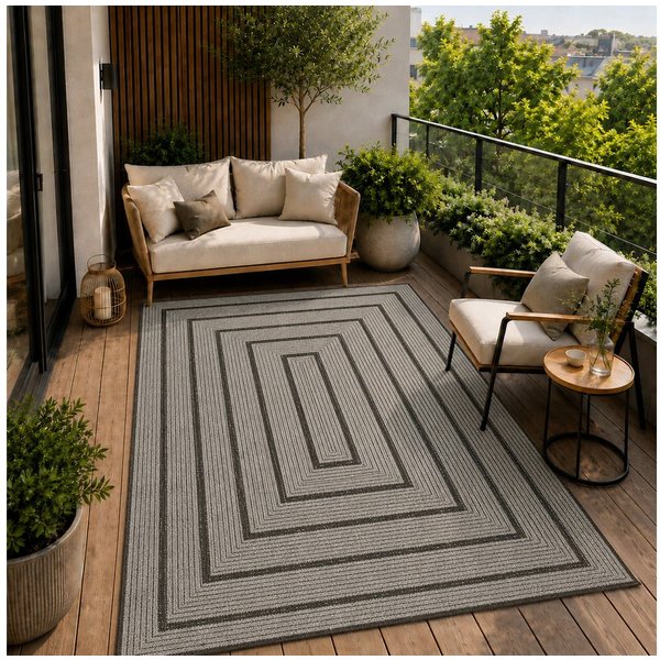 Vimoda Outdoorteppich Ventura, wetterfest robust kurzflor teppich Balkon Terrasse Küche, Rechteckig, Höhe: 5 mm, In- & Outdoor geometrisches Design Teppich wasc