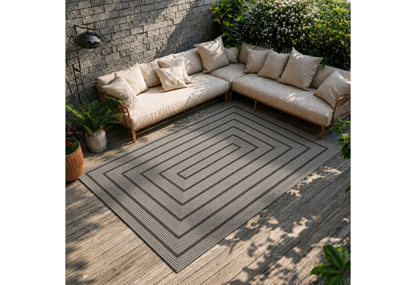 Vimoda Outdoorteppich Ventura, wetterfest robust kurzflor teppich Balkon Terrasse Küche, Rechteckig, Höhe: 5 mm, In- & Outdoor geometrisches Design Teppich wasc – Bild 3 von 5