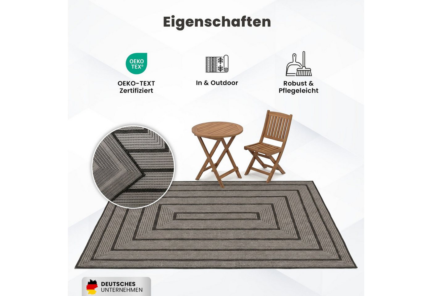 Vimoda Outdoorteppich Ventura, wetterfest robust kurzflor teppich Balkon Terrasse Küche, Rechteckig, Höhe: 5 mm, In- & Outdoor geometrisches Design Teppich wasc – Bild 4 von 5