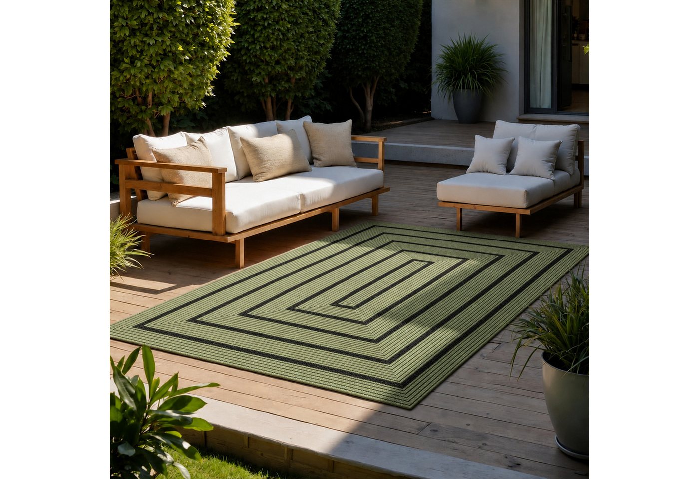 Vimoda Outdoorteppich Ventura, wetterfest robust kurzflor teppich Balkon Terrasse Küche, Rechteckig, Höhe: 5 mm, In- & Outdoor geometrisches Design Teppich wasc – Bild 5 von 5
