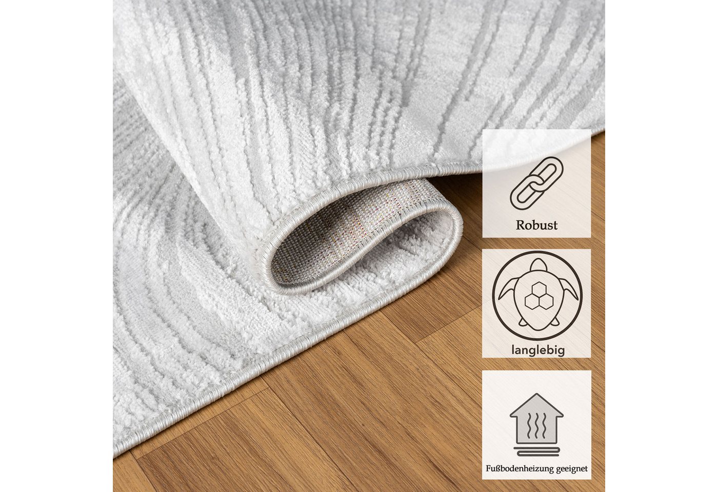 Vimoda Teppich Boho Design Unifarbe Hoch-Tief-Effekt, Rechteckig, Höhe: 6 mm, Teppich 3D Hoch-Tief-Effekt Modern für Esszimmer, Flur & Schlafzimmer – Bild 3 von 5