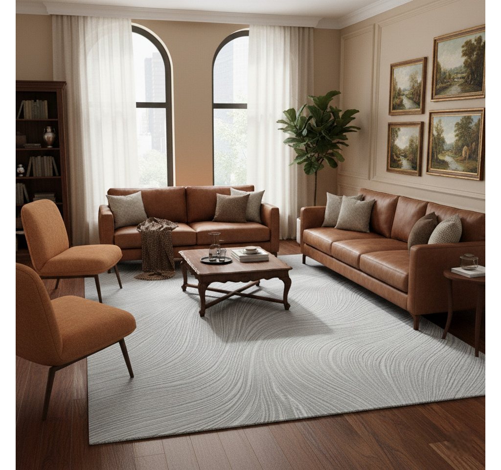 Vimoda Teppich Boho Design Unifarbe Hoch-Tief-Effekt, Rechteckig, Höhe: 6 mm, Teppich 3D Hoch-Tief-Effekt Modern für Esszimmer, Flur & Schlafzimmer – Bild 4 von 5