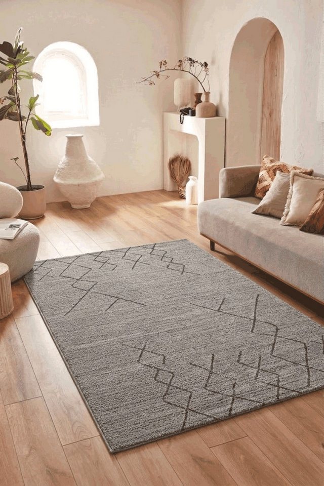 Vimoda Teppich Boho und skandinavischen Stil, Creme & Grau, Rechteckig, Höhe: 10 mm, teppich Berberlook, Wohnzimmer, Schlafzimmer, Küche – Bild 3 von 5