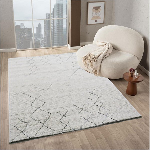 Vimoda Teppich Boho und skandinavischen Stil, Creme & Grau, Rechteckig, Höhe: 10 mm, teppich Berberlook, Wohnzimmer, Schlafzimmer, Küche