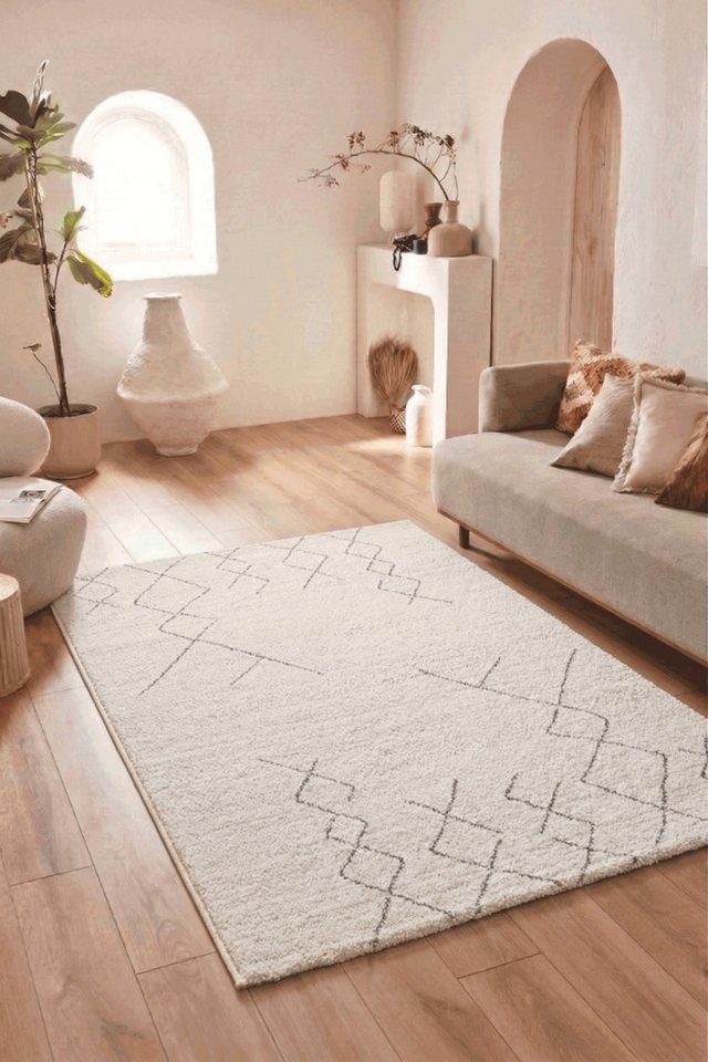 Vimoda Teppich Boho und skandinavischen Stil, Creme & Grau, Rechteckig, Höhe: 10 mm, teppich Berberlook, Wohnzimmer, Schlafzimmer, Küche – Bild 3 von 5