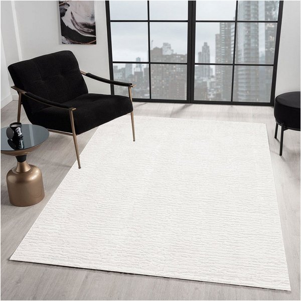 Vimoda Teppich Hoch-Tief Effekt, Gestreifte 3D Muster, Rechteckig, Höhe: 11 mm, Teppich Stein Effekt, uni, Wohnzimmer, Schlafzimmer