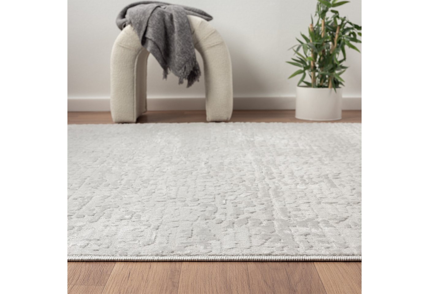 Vimoda Teppich Hoch-Tief Effekt, Gestreifte 3D Muster, Rechteckig, Höhe: 11 mm, Teppich Stein Effekt, uni, Wohnzimmer, Schlafzimmer – Bild 4 von 5