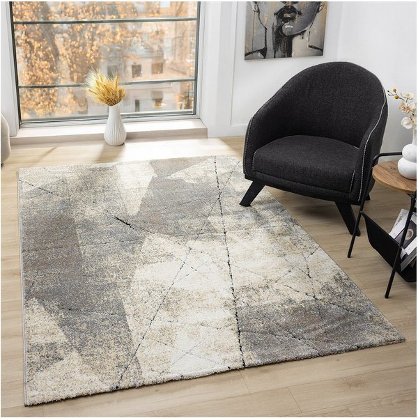 Vimoda Teppich Kurzflor Modern, Marmor Motiv Weich & dicht, Rechteckig, Höhe: 14 mm, Grau Natur Steinmuster, Teppich Wohnzimmer Schlafzimmer, Küche