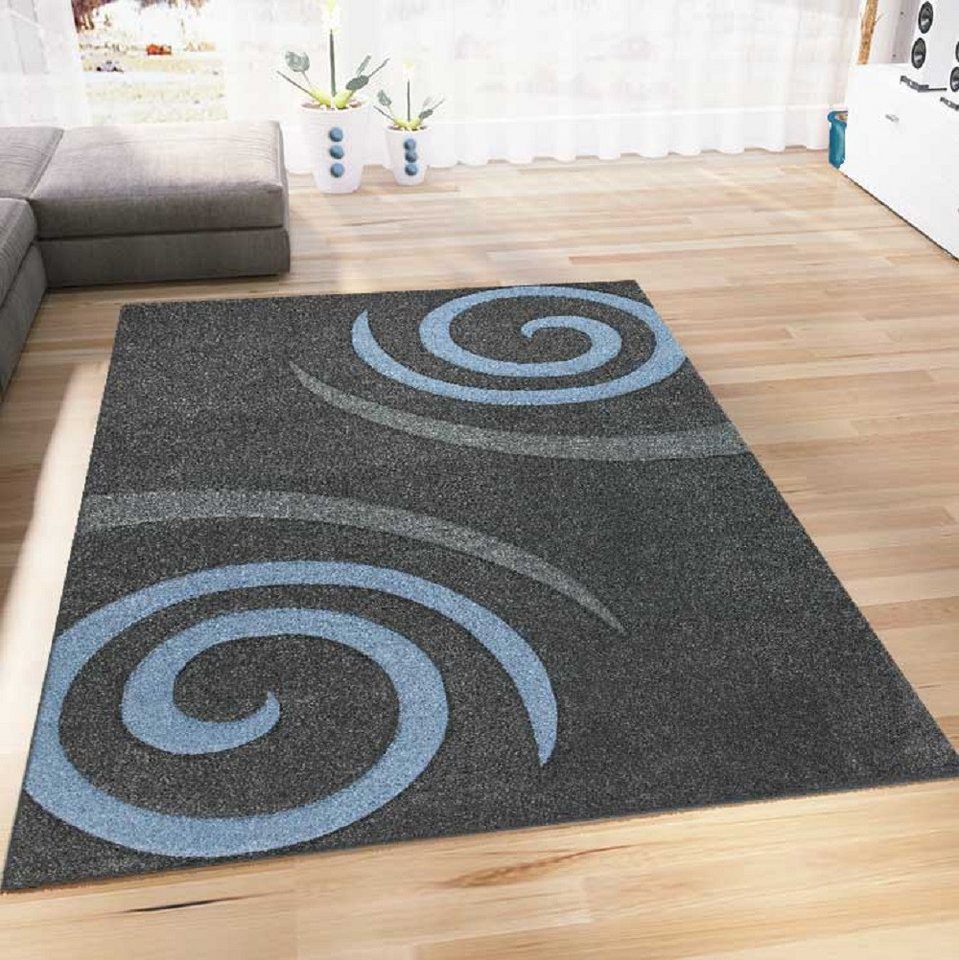 Vimoda Teppich Kurzflor Spiral Muster Blau, Rechteckig, Höhe: 13 mm, Kreisel Muster Spiral Läufer Konturenschnitt Blau – Bild 2 von 5