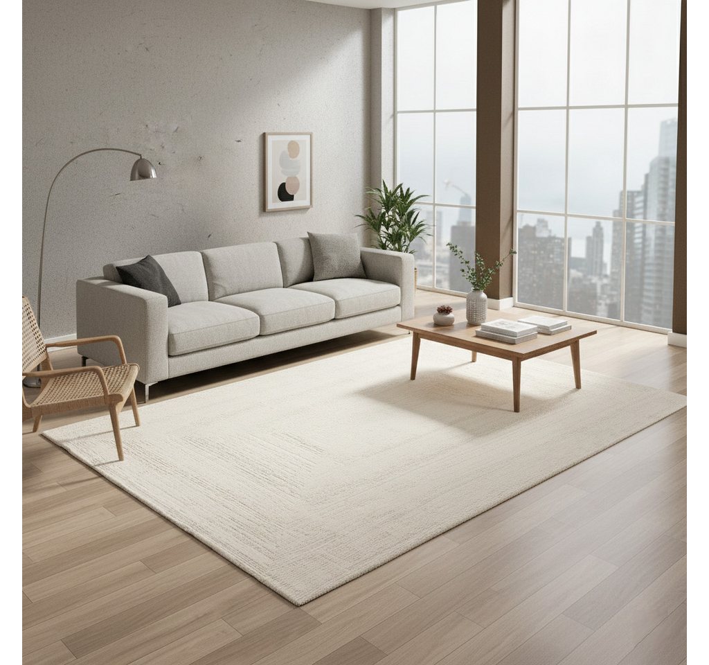 Vimoda Teppich Neuer moderner Premium-Designteppich fürs Wohnzimmer, Rechteckig, Höhe: 11 mm, Teppich Wohnzimmer 3D effekt Boho Einfarbig hoch-tief Bordüre – Bild 3 von 5