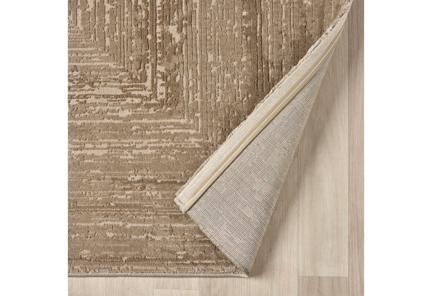 Vimoda Teppich Neuer moderner Premium-Designteppich fürs Wohnzimmer, Rechteckig, Höhe: 11 mm, Teppich Wohnzimmer 3D effekt Boho Einfarbig hoch-tief Bordüre – Bild 4 von 5