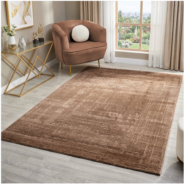 Vimoda Teppich Neuer moderner Premium-Designteppich fürs Wohnzimmer, Rechteckig, Höhe: 11 mm, Teppich Wohnzimmer 3D effekt Boho Einfarbig hoch-tief Bordüre