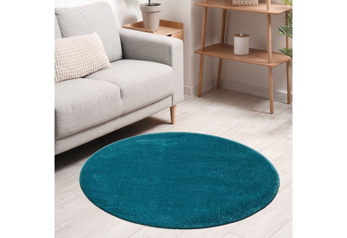 Vimoda Teppich Teppich Rund Wohnzimmer Kurzflor, Rund, Höhe: 8 mm, Teppich Rund Einfarbig – Bild 2 von 4
