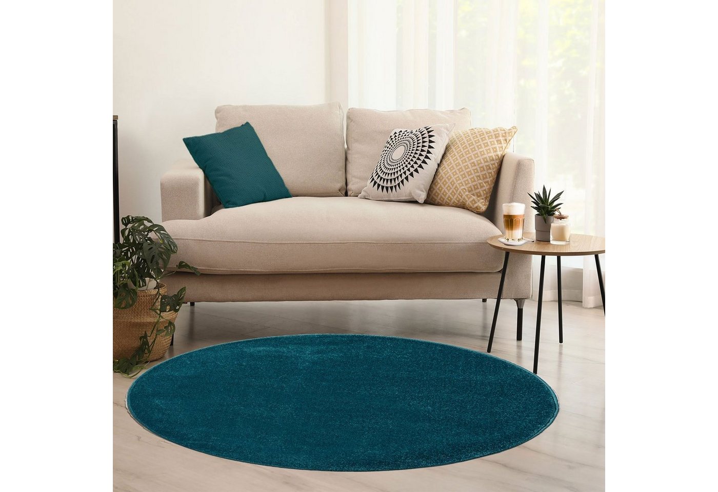 Vimoda Teppich Teppich Rund Wohnzimmer Kurzflor, Rund, Höhe: 8 mm, Teppich Rund Einfarbig – Bild 4 von 4