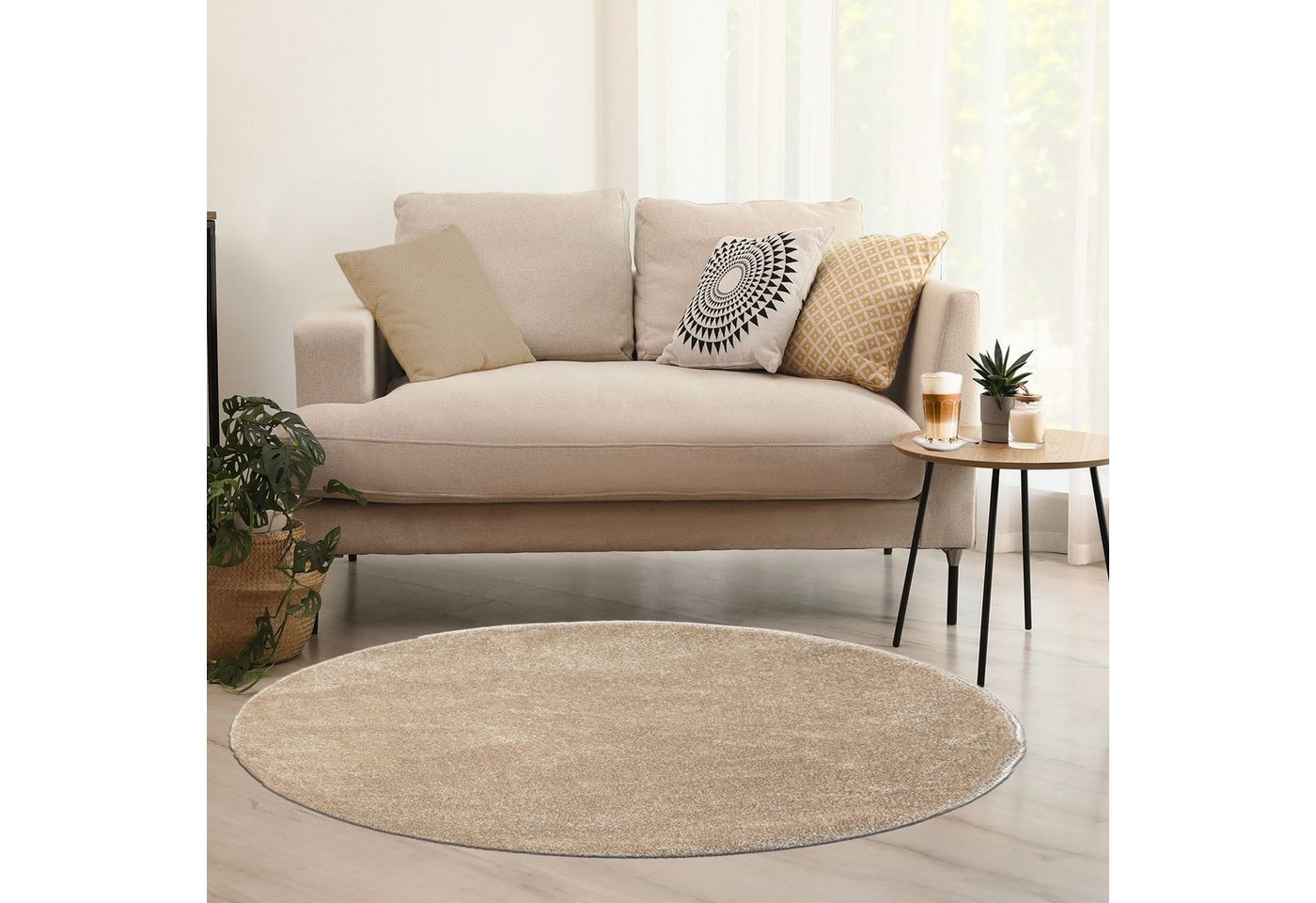 Vimoda Teppich Teppich Rund Wohnzimmer Kurzflor, Rund, Höhe: 8 mm, Teppich Rund Einfarbig – Bild 2 von 4