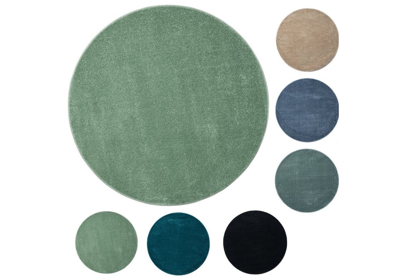 Vimoda Teppich Teppich Rund Wohnzimmer Kurzflor, Rund, Höhe: 8 mm, Teppich Rund Einfarbig – Bild 3 von 4