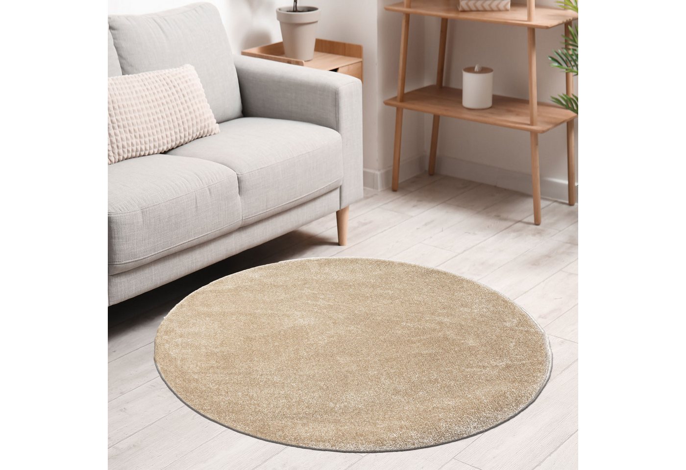 Vimoda Teppich Teppich Rund Wohnzimmer Kurzflor, Rund, Höhe: 8 mm, Teppich Rund Einfarbig – Bild 4 von 4