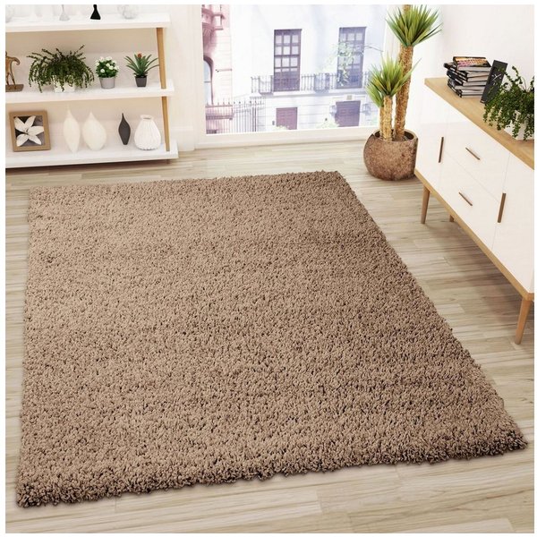 Vimoda Teppich Shaggy, Hochflor-Teppich Uni in Nougat, Rechteckig, Höhe: 30 mm, Einfarbig, Teppich Wohnzimmer, Schlafzimmer, in Hellbraun