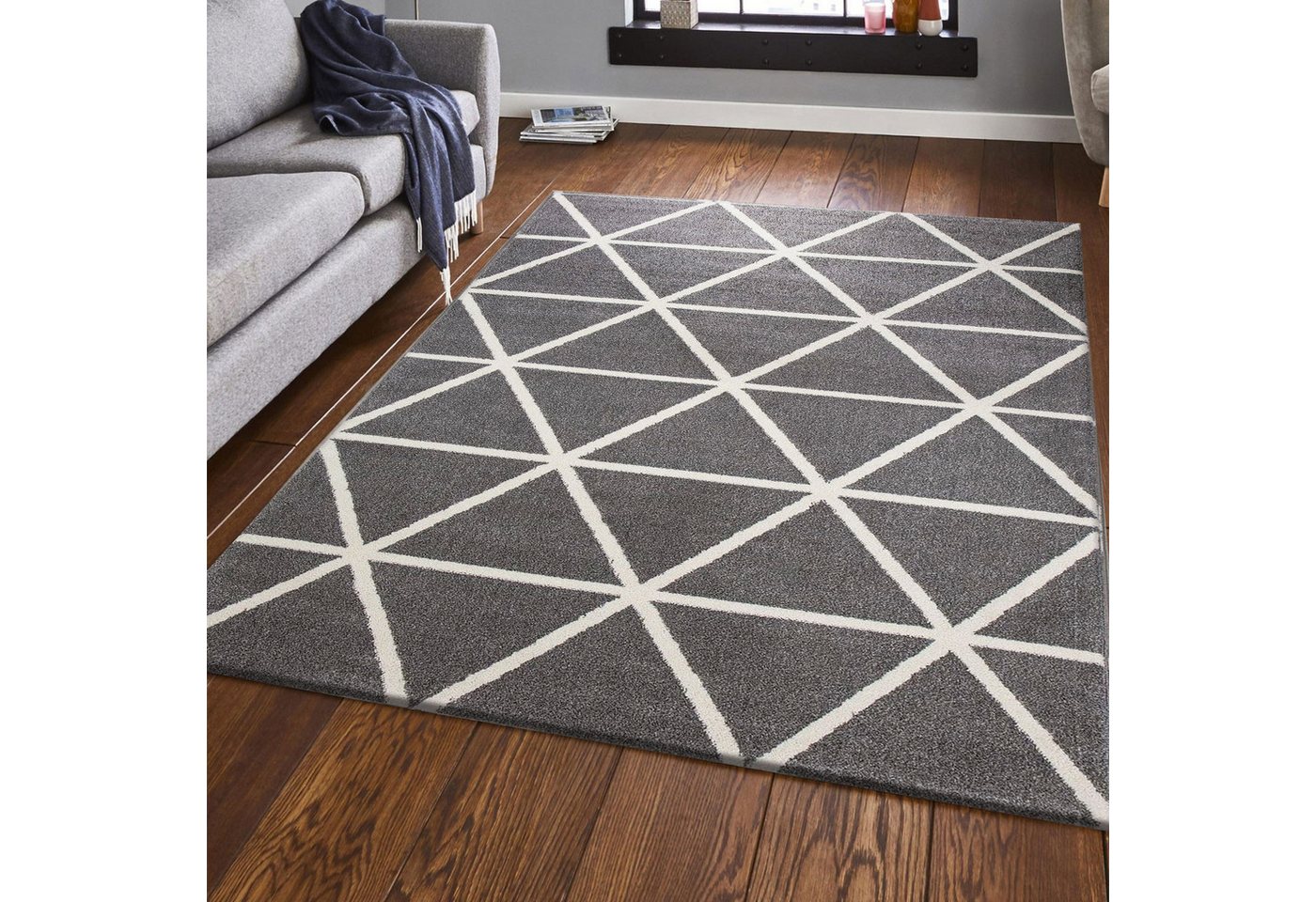 Vimoda Teppich Viva Classic, Wohnzimmer Rauten Motiv, Rechteckig, Höhe: 12 mm, Läufer Wohnzimmer, Schlafzimmer Küche – Bild 3 von 5