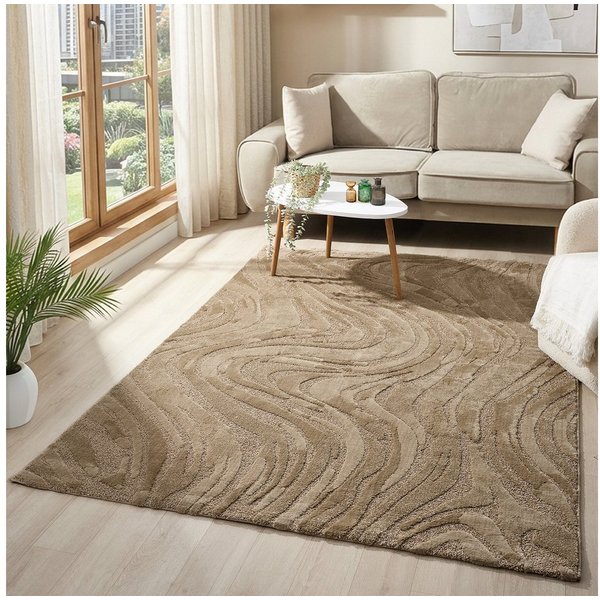 Vimoda Teppich Wellenmuster, modernerer Design, dicht & weich, Rechteckig, Höhe: 11 mm, Uni, Läufer Grau, 3D Effekt, Wohnzimmer, Schlafzimmer