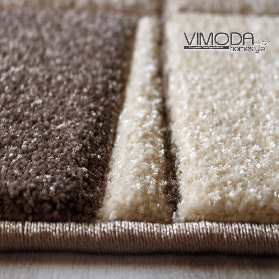 Vimoda Teppich Teppich Wohnzimmer Beige Klassiker Kurzflor dich gewebt, Rechteckig, Höhe: 13 mm, Teppich mit Bordürenmotiv braun beige und Konturenschnitt – Bild 3 von 3