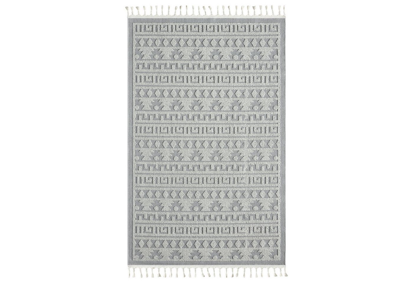 Vimoda Teppich Wohnzimmer Boho Skandi Frisé-Teppich, Rechteck, In & Outdoorteppich,Hoch Tief,3D, Balkon,Küchenteppich,Flur,Creme – Bild 2 von 5