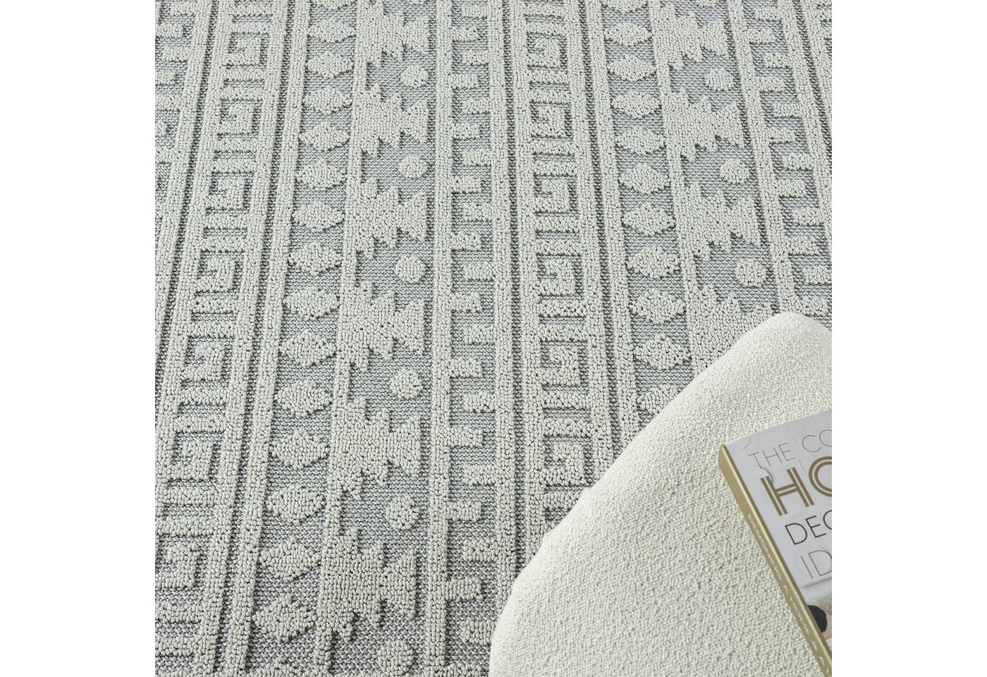 Vimoda Teppich Wohnzimmer Boho Skandi Frisé-Teppich, Rechteck, In & Outdoorteppich,Hoch Tief,3D, Balkon,Küchenteppich,Flur,Creme – Bild 3 von 5