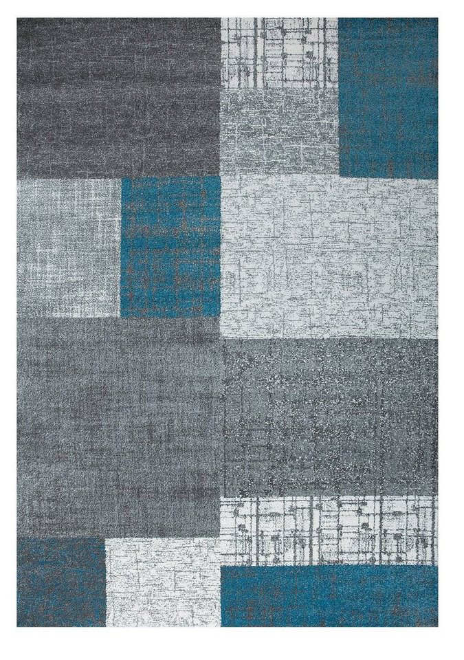 Vimoda Teppich Wohnzimmer Klassisch Karo- kariert Design, Rechteckig, Höhe: 5 mm, Läufer Kachel Optik in Türkis Grau Gelb & Lila Teppich Schlafzimmer – Bild 2 von 5