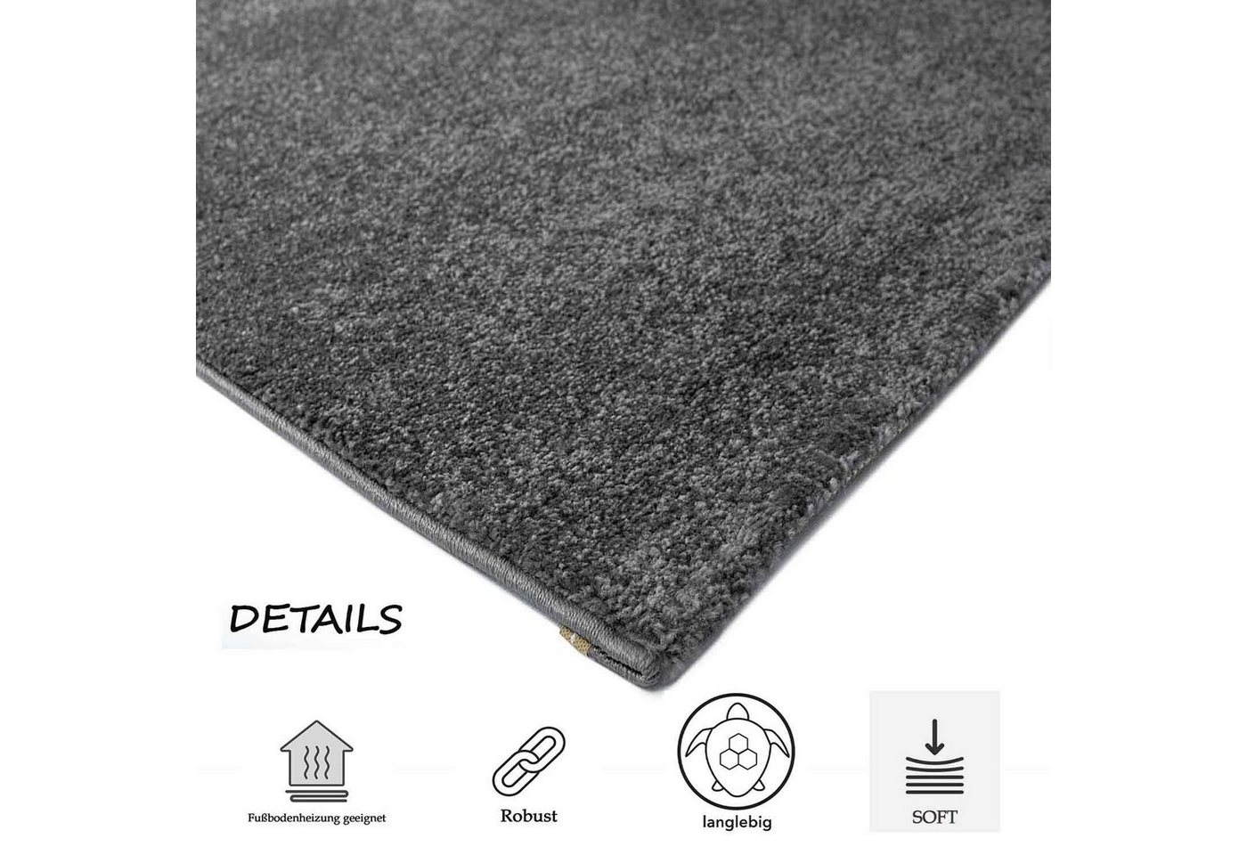 Vimoda Teppich Teppich Wohnzimmer Kurzflor, Rechteckig, Höhe: 8 mm, Teppich Einfarbig weich gewebt, Modern, in Versch. Größen & Farben – Bild 3 von 5