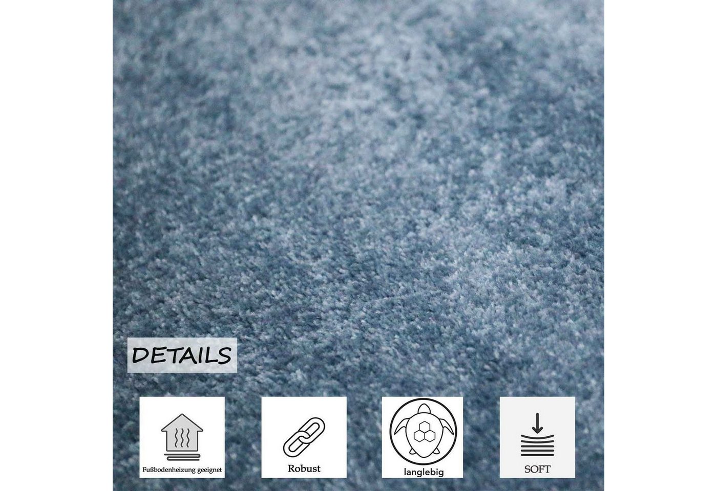 Vimoda Teppich Teppich Wohnzimmer Kurzflor, Rechteckig, Höhe: 8 mm, Teppich Einfarbig weich gewebt, Modern, in Versch. Größen & Farben – Bild 3 von 5