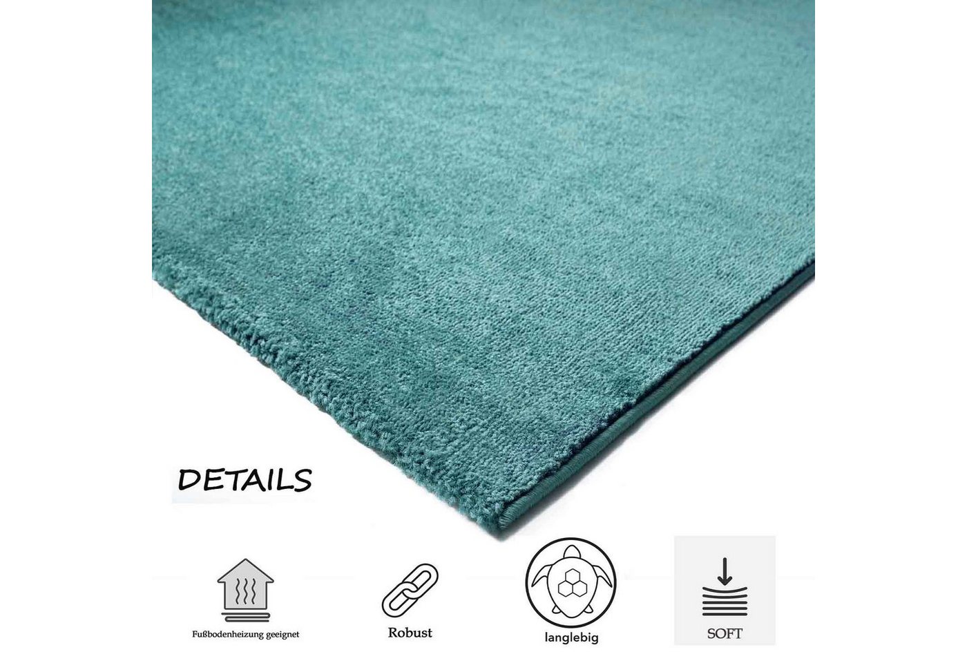 Vimoda Teppich Teppich Wohnzimmer Kurzflor, Rechteckig, Höhe: 8 mm, Teppich Einfarbig weich gewebt, Modern, in Versch. Größen & Farben – Bild 3 von 5
