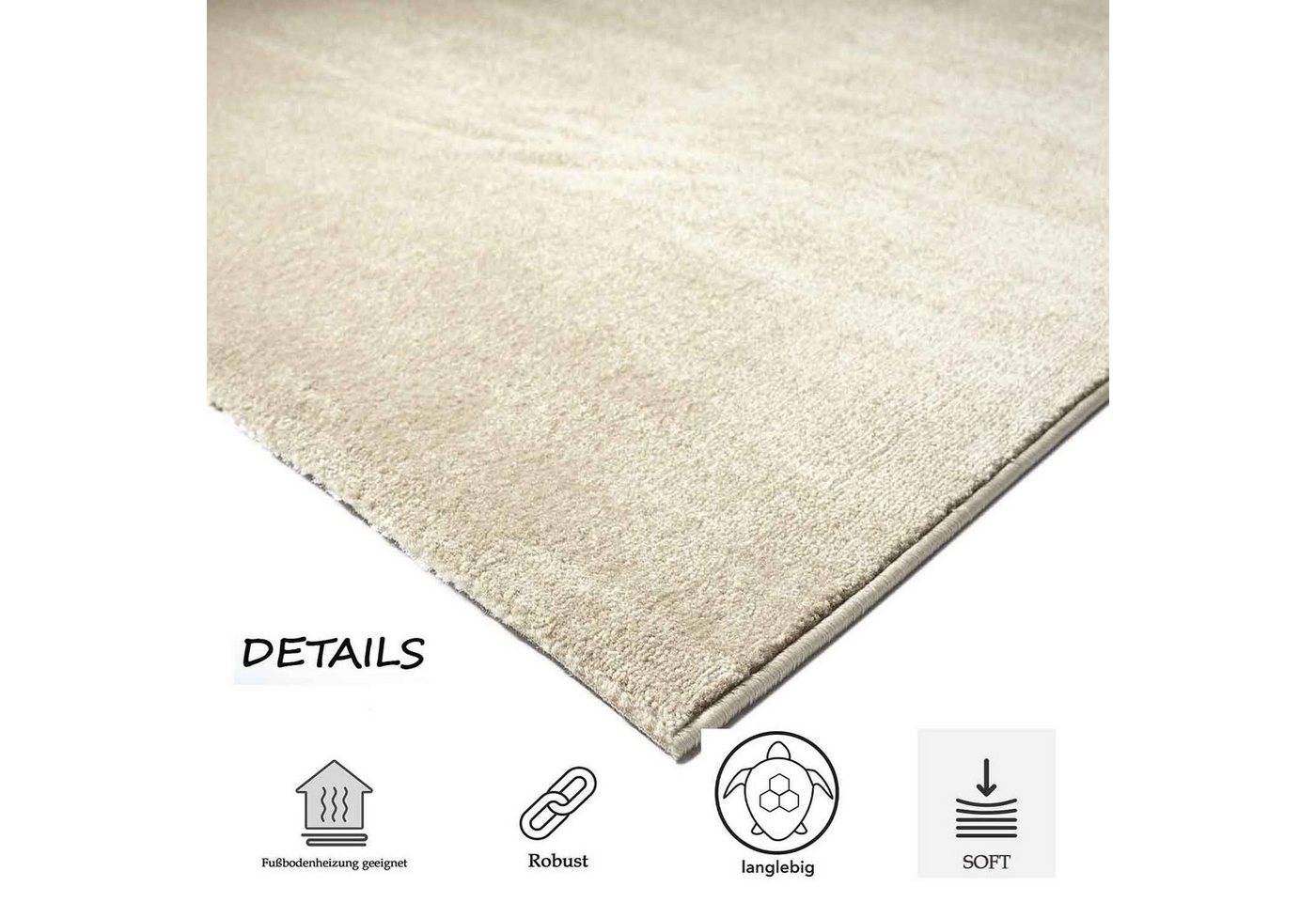 Vimoda Teppich Teppich Wohnzimmer Kurzflor, Rechteckig, Höhe: 8 mm, Teppich Einfarbig weich gewebt, Modern, in Versch. Größen & Farben – Bild 3 von 5