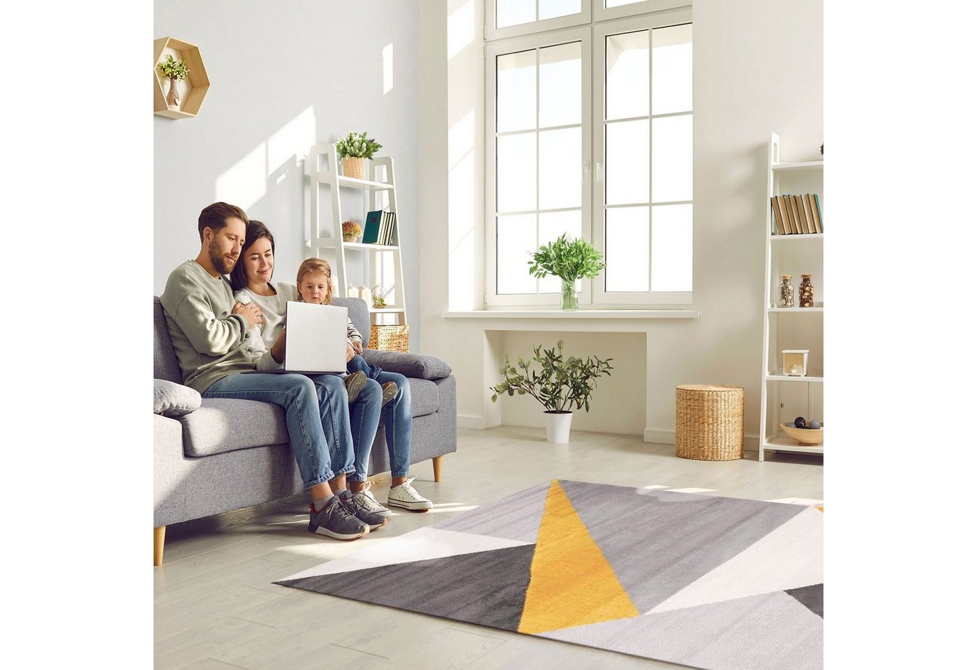 Vimoda Teppich Teppich Wohnzimmer Schlafzimmer Flur Teppich Geometrisches Muster Gelb, Rechteckig, Läufer Schlafzimmer Gelb – Bild 3 von 5