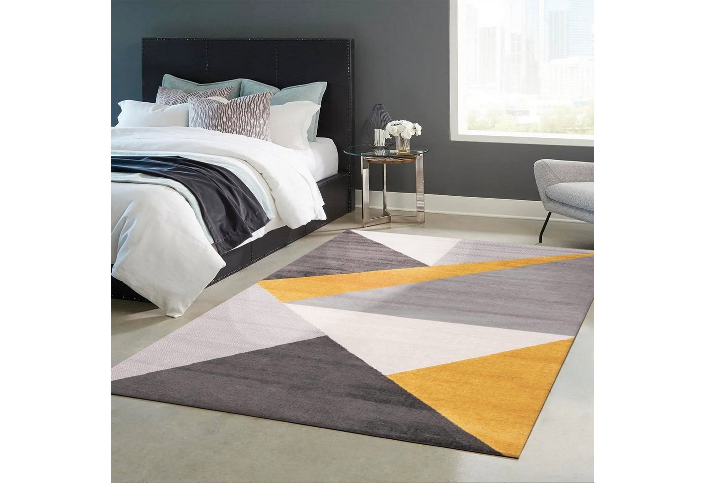 Vimoda Teppich Teppich Wohnzimmer Schlafzimmer Flur Teppich Geometrisches Muster Gelb, Rechteckig, Läufer Schlafzimmer Gelb – Bild 4 von 5